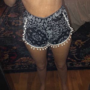 High Waisted Black Pom Pom Shorts
